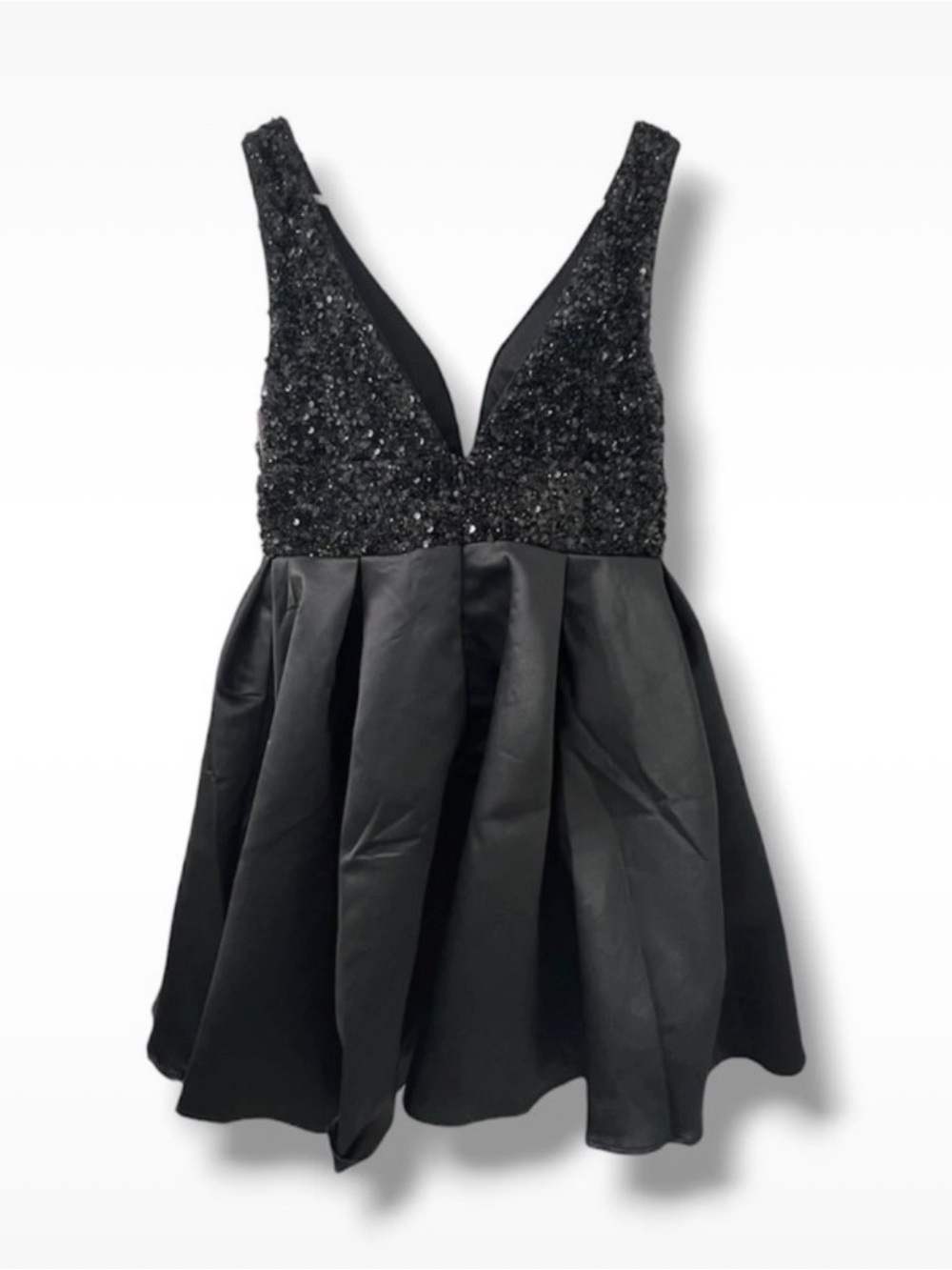 Brand New Black V-neck Sequins Satin A-Line Prom Dress